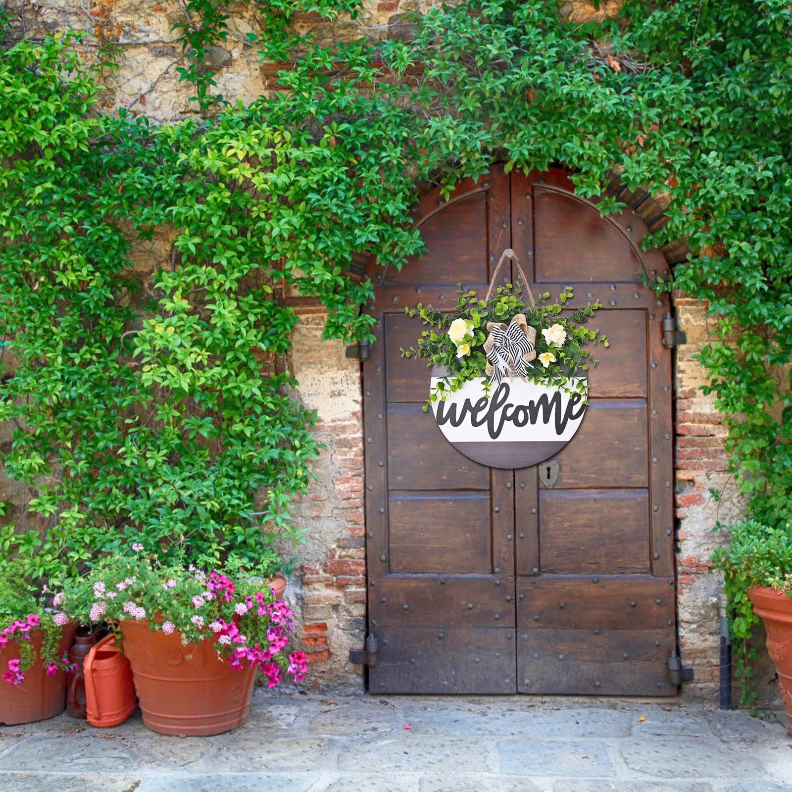 

Wood Sign Welcome Wreaths Flower Spring Decoration Door Home Decor Wedding Decoration Garlands Yard Garden Decor Hanging Pandent