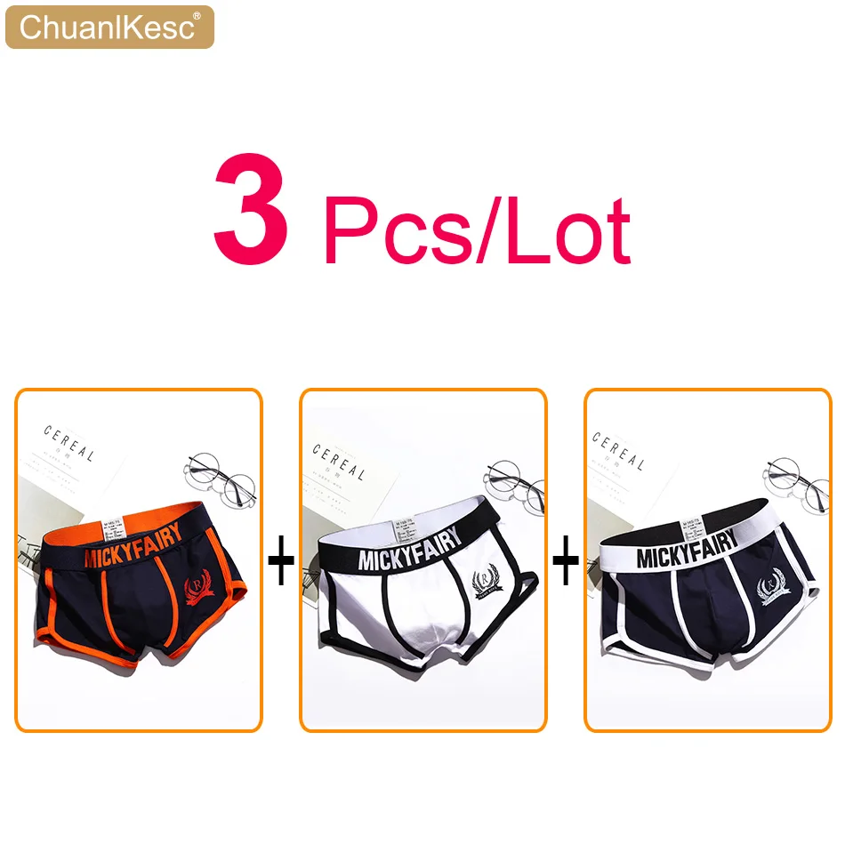 3 Pcs/Lot Men&#39;s Underwear Pure Cotton Large Size Sexy Korean Shorts New Personalized Printing Fashion Sports Boxer Pants