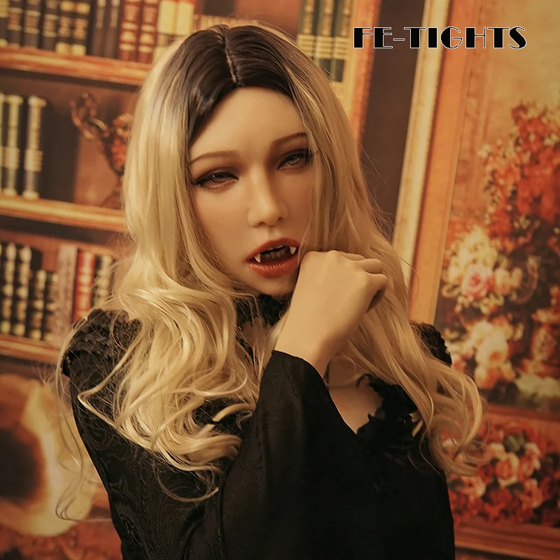 (Vampire Poppy)Crossdress Full Head Realistic Silicone Female Girl Open Mouth Gag Cosplay Transgender Sex Mask Vampire Makeup |