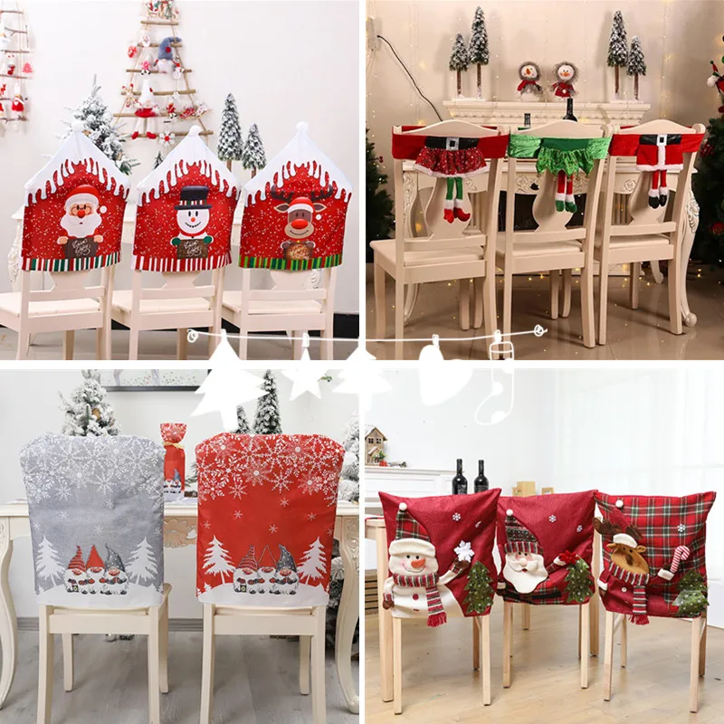 

Christmas Dining Chair Cover Elastic Stretch Cover Santa Claus Holiday Party Decor Dining Kitchen Chair Covers Christmas Decor