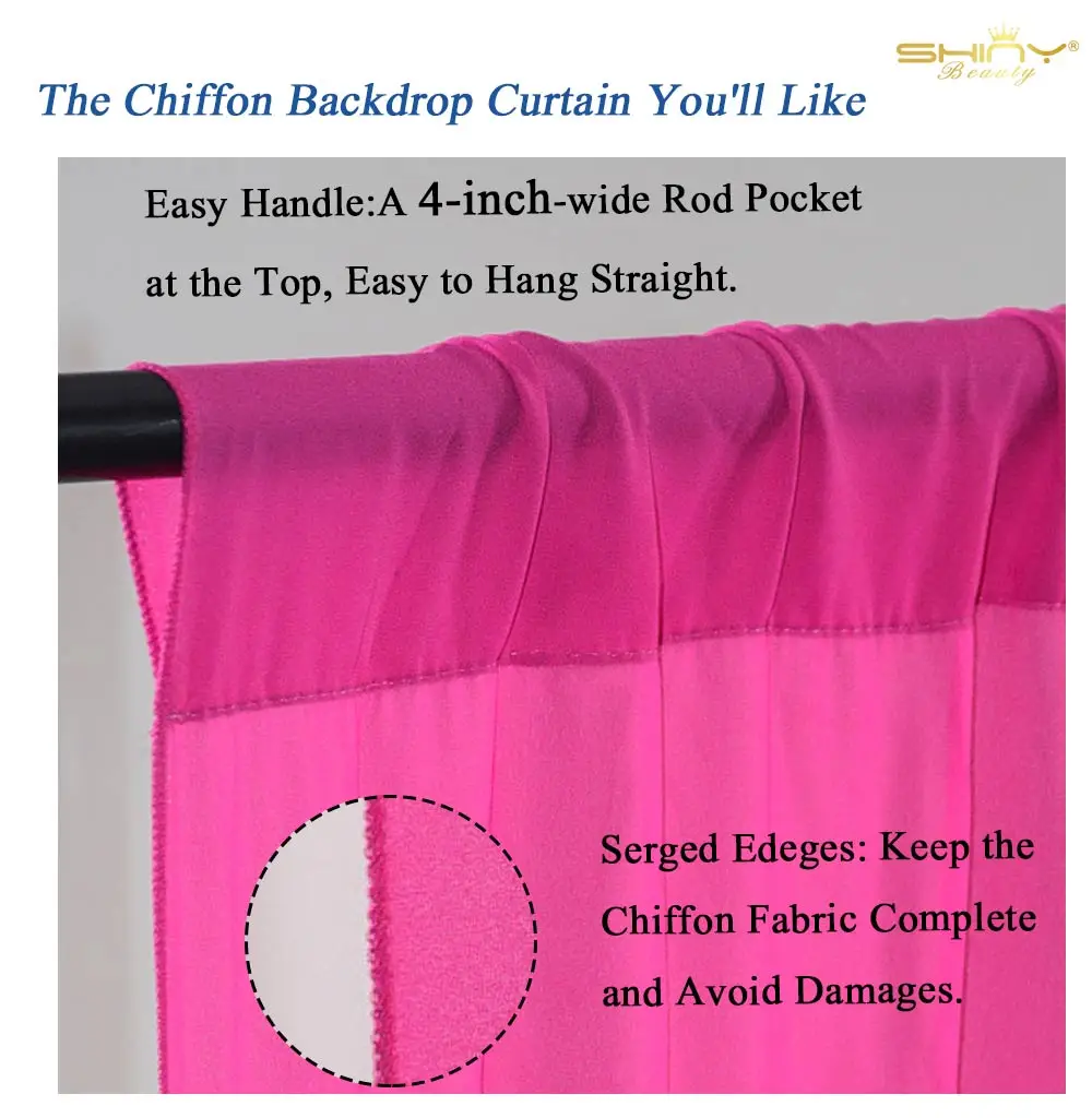 29x108-дюймовая шифоновая оконная занавеска фуксия отвесный фон занавески сплошная