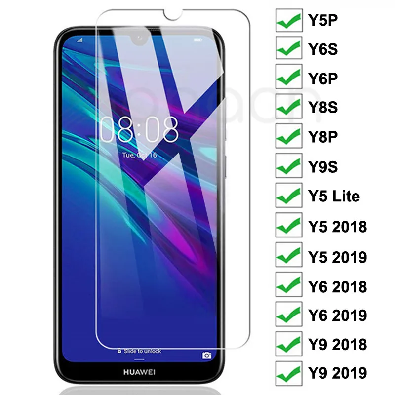 Закаленное стекло 9H для Huawei Y5 Y6 Y9 Prime 2018 2019 Lite Защитная пленка экрана Y5P Y6P Y6S Y8S Y8P Y9S