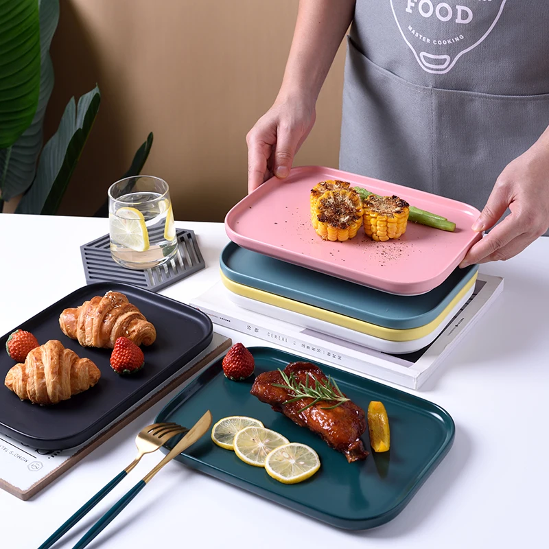 

Nordic Steak Tray Rectangular Baking Dish Salad Spaghetti Plate Breakfast Snack Tray Ceramic Tableware Serving Platte
