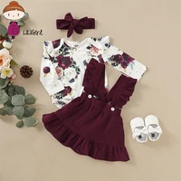 baby girl clothes set floral bodysuit romper jumpsuit tops t shirt suspender skirts bow headband outfit newborn