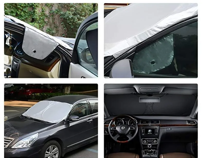 160 × 86 см серебряная ткань солнцезащитный козырек с ушками автомобиля Снежный