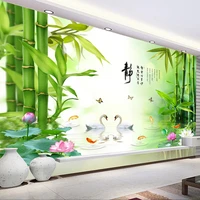 custom green bamboo lotus flower swan 3d photo mural wallpaper for kitchen bedroom study living room landscape art wall painting
