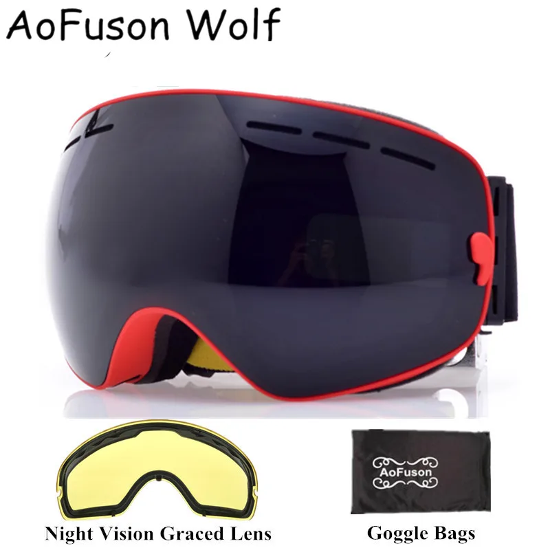 

Брендовые лыжные очки для сноуборда с желтыми линзами ночного видения двухслойные противотуманные сферические маски с большим видением зи...