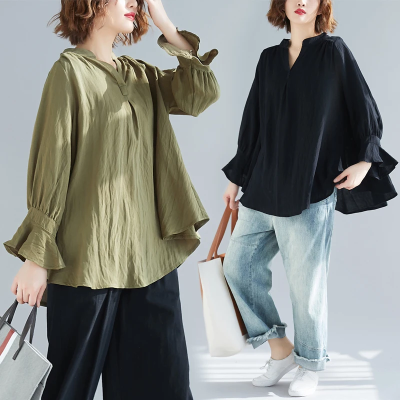 2021 летняя новая свободная женская блуза с оборками и рубашки однотонная