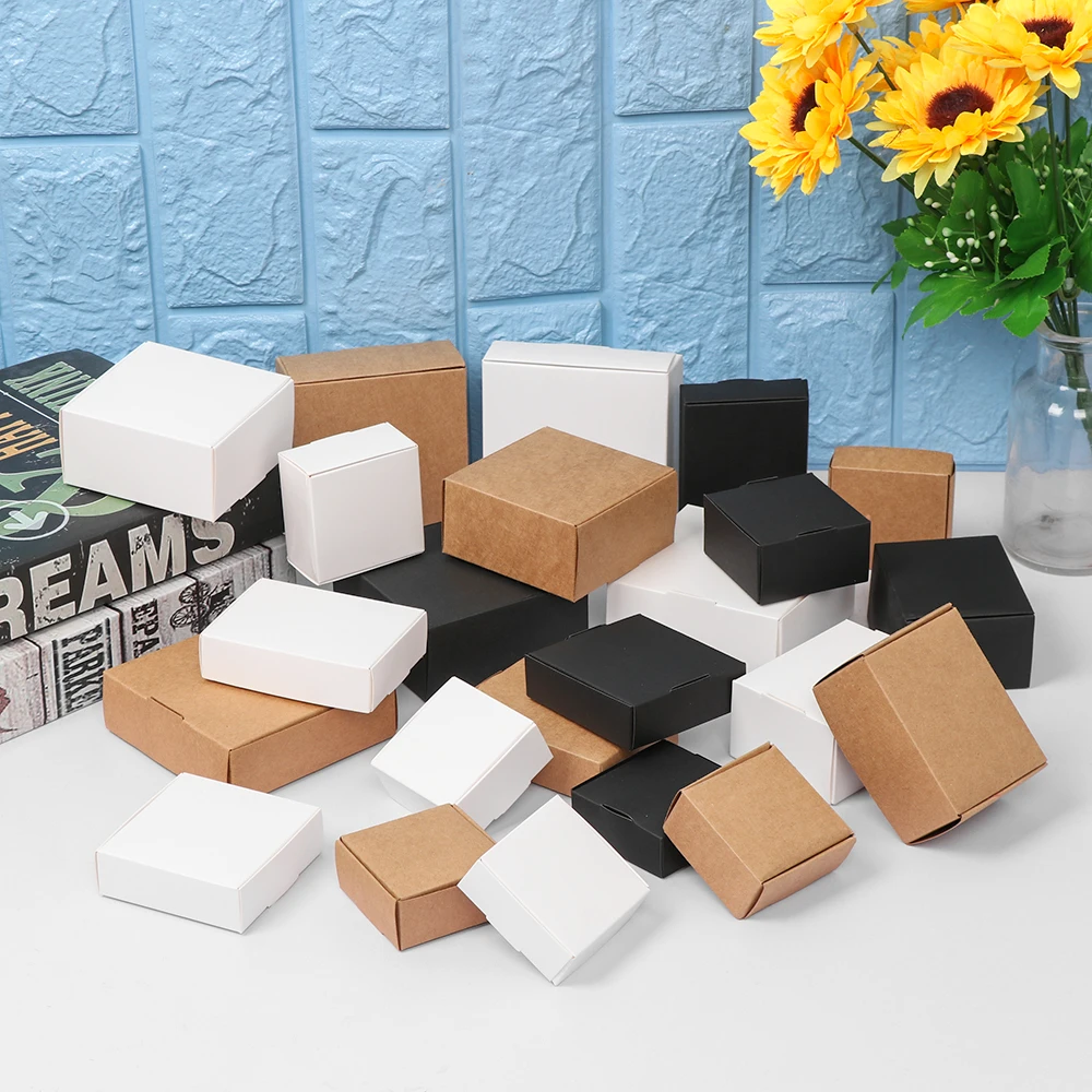 10pcs/lot Multi-size Kraft Paper Box Brown Cardboard Handmade Soap White Craft Gift Black Packaging Jewelry | Дом и сад