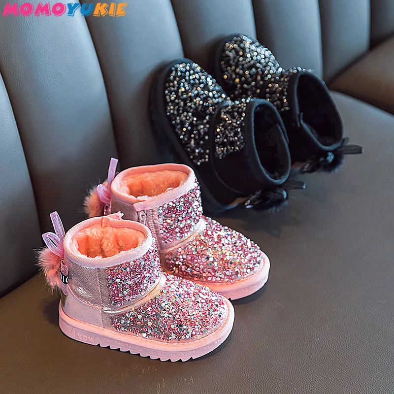 Botas de moda para ni&ntilde;as, zapatos c&aacute;lidos de felpa de algod&oacute;n en el interior, botas de nieve antideslizantes para beb&eacute;s, bonitos, invierno, 2021-1