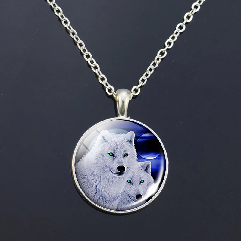 Wolf Glass Pendant Blue Loyalty Necklace Couple Wolves Head Jewelry Animal Birthday Gift | Украшения и аксессуары