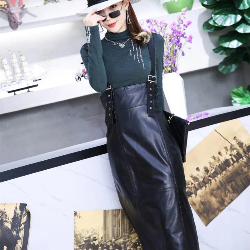 Женское длинное платье до середины икры весеннее из натуральной овечьей кожи с