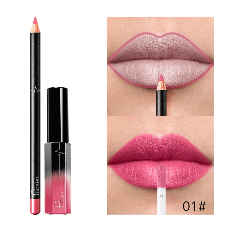 

Pudaier 36 Color Lip Glaze Liner Lipgloss Kit 2 in 1 Liquid Lipstick Velvet Matte Lipliner Lip Gloss Set
