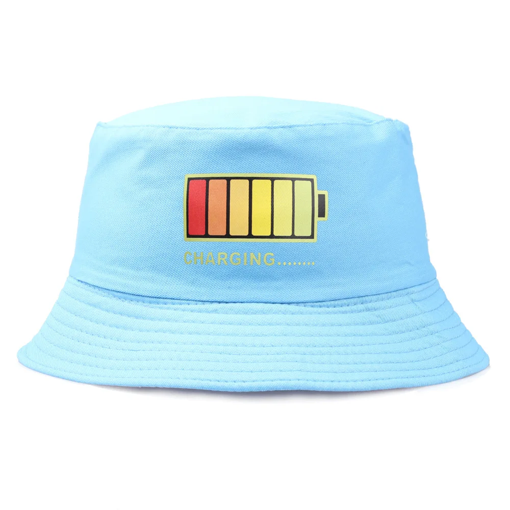 

New Printed Battery Bucket Hats For Men And Women Summer Girls Fashion Panama Cotton Baseball Caps Fishing Black Fisherman's Hat