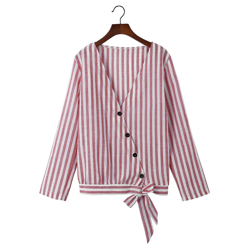 Женская футболка Базовая Классическая полосатая с пуговицами Повседневная