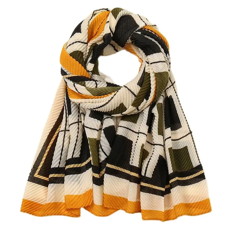 

1 шт., Женский плиссированный хлопковый хиджаб с геометрическим рисунком