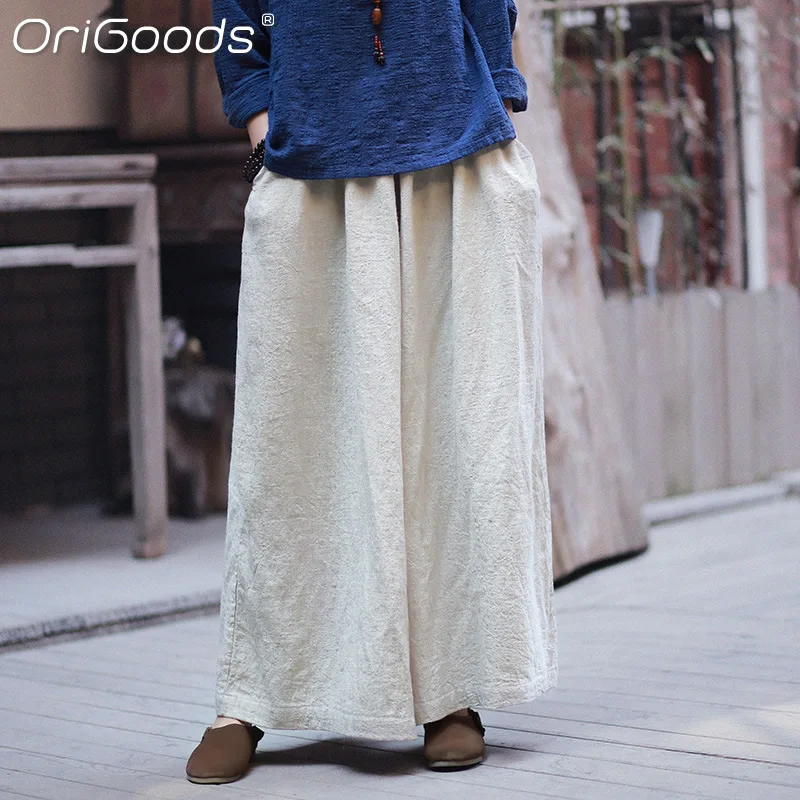 Оригинальные широкие брюки большого размера d для женщин льняные с широкими