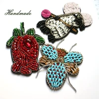 1pc flower embroidered beaded patches for clothing sew on rhinestonen butterfly mouse parche appliques decoration badge parche