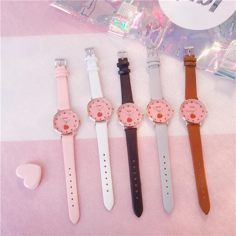 Детские часы в комплекте милые модели с браслетом из вишни повседневные