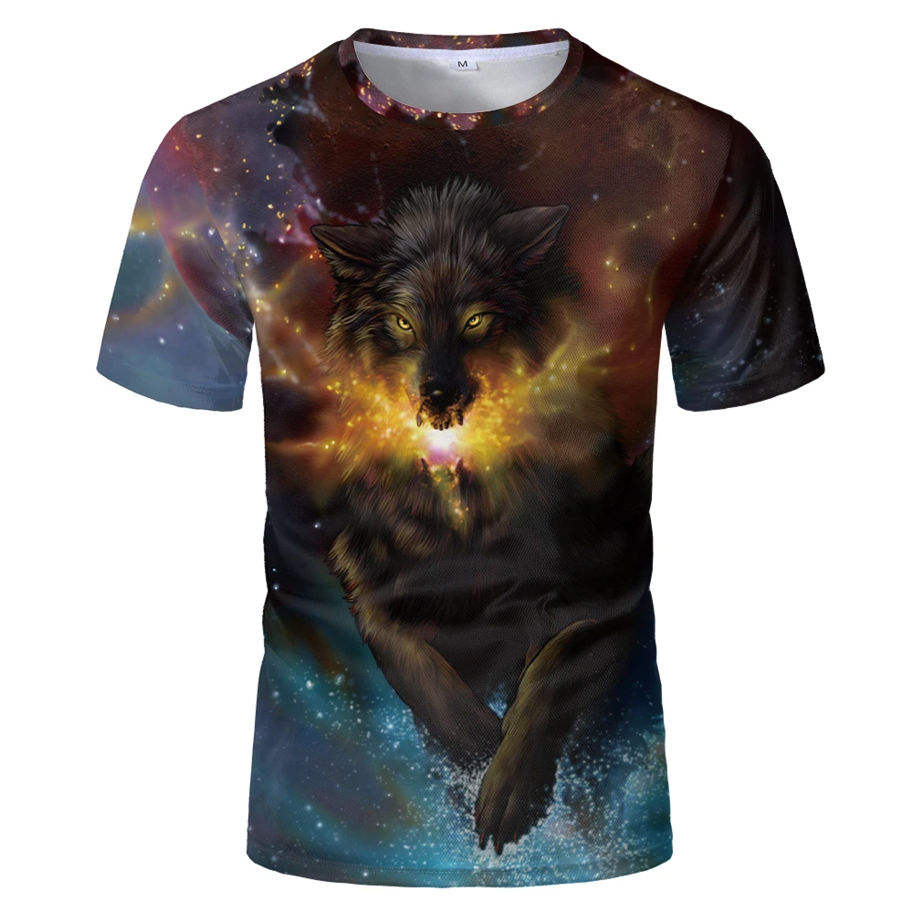 2021 Fun Newest Harajuku Wolf 3D Print Cool T-shirt Men/Women Short Sleeve Summer Tops Beauty T shirt Fashion animal Tees | Мужская
