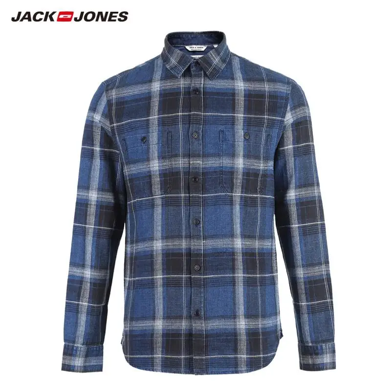 Мужская рубашка в клетку с длинными рукавами JackJones из 100% хлопка 218405511 | одежда