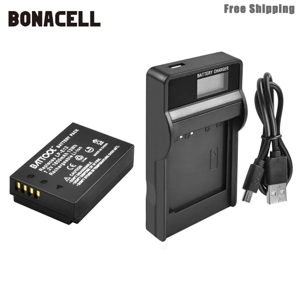 Bonacell 1800 мАч LP-E12 LPE12 LP E12 Аккумулятор для камеры+ ЖК-зарядное устройство для Canon EOS M10 Kiss X7 Rebel SL1 EOS 100D аккумулятор DSLR L50