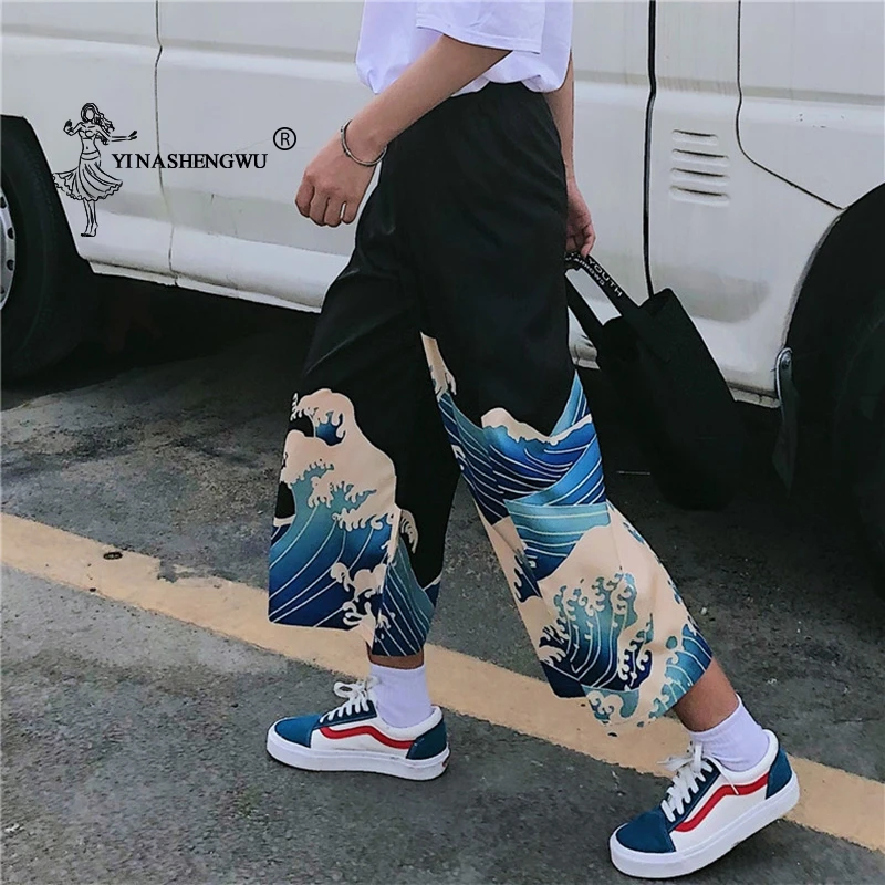 Kimono Femme Kimono Long Pants Haori Pant Beach Casual Loose Pants Wave Print Asian Costume Japan Style Unisex Kimono Yukata Men