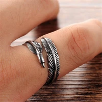 retro 925 sterling silver jewelry thai silver not allergic personality feathers arrow opening rings for women mens rings