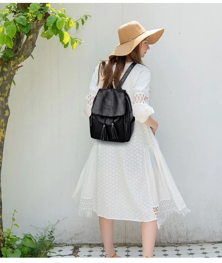 Модный женский рюкзак Mochilas из овечьей кожи с кисточками, Женская дорожная сумка, рюкзаки, школьные рюкзаки для девочек-подростков
