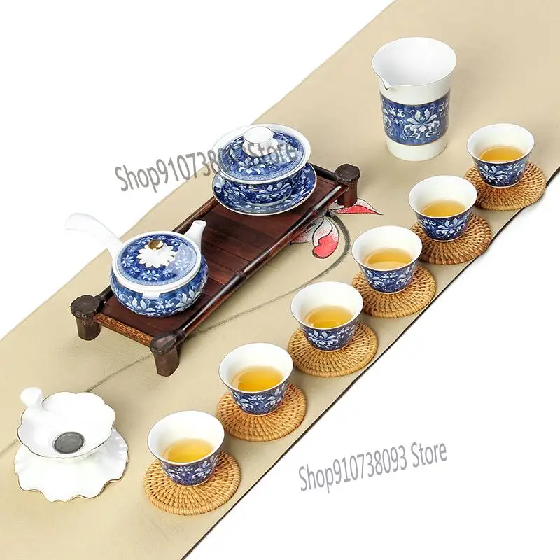 Чайный сервиз Кунг-фу из сине-белого фарфора керамический японский домашний