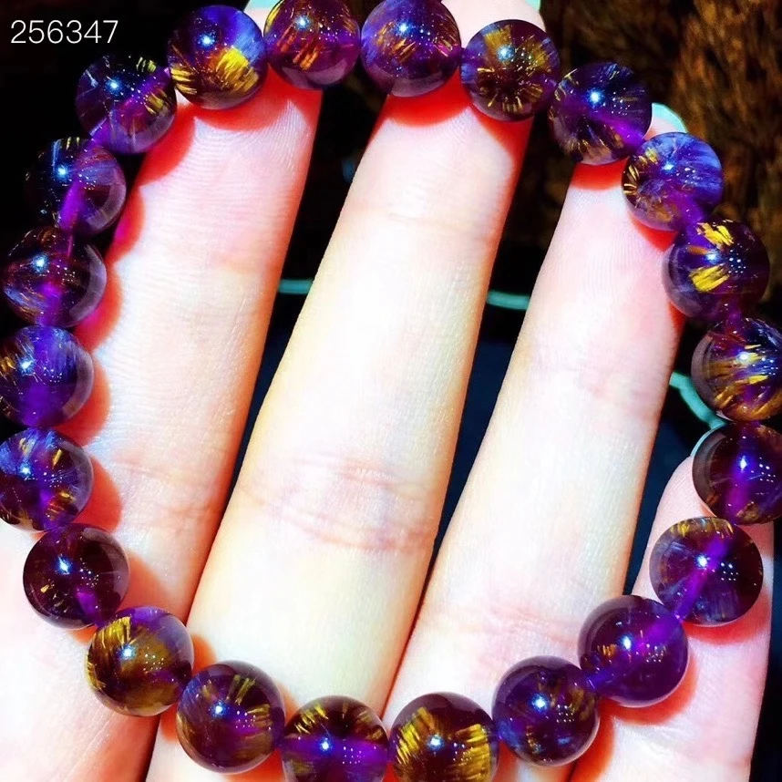 

Genuine Natural Cacoxenite Purple Rutilated Quartz Bracelet 8.3mm Women Men Stretch Crystal Clear Round Beads Genuine AAAAAA