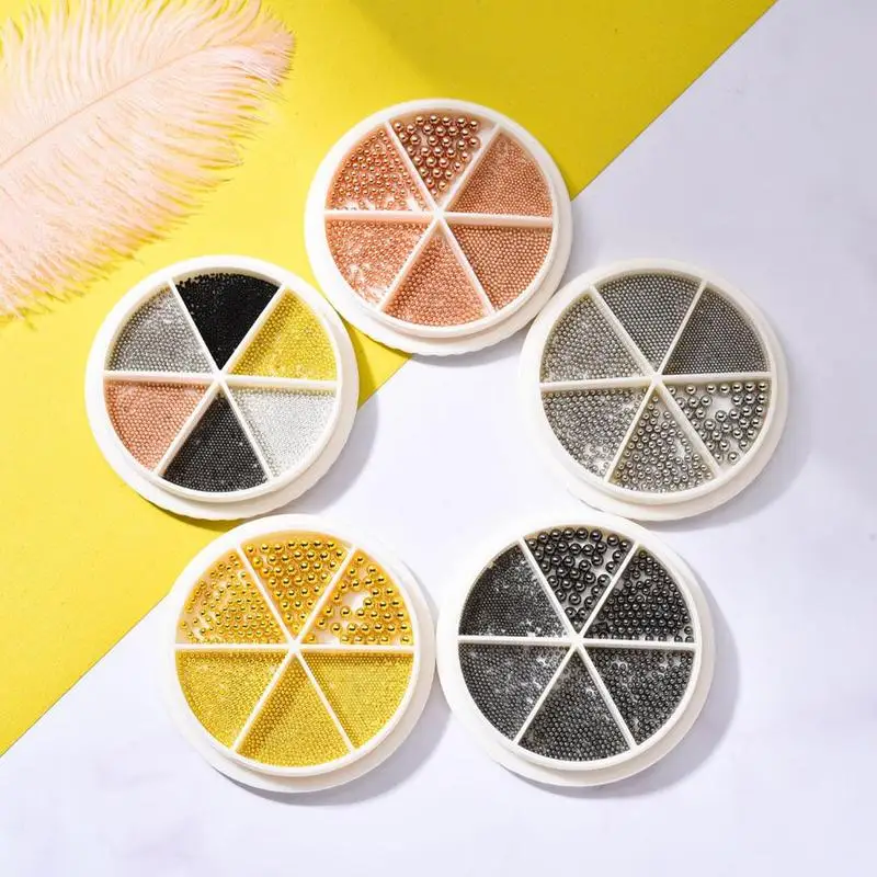 

New Style DIY Nail Art 6 Grid Disc Size Mixed Steel Ball Accessories Manicure Art Caviar Nail With Pearls Electroplating M3Y0