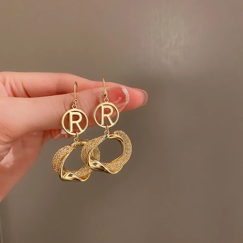 

Minar Korean Style Letter Geometric Dangle Drop Earrings for Women Gold Color Metal Circle Fishnet Hanging Earring Jewellery