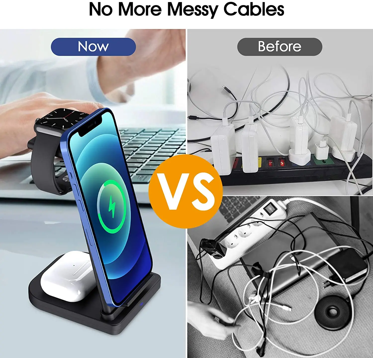

Qi 15W Fast 3 In 1 Wireless Charger Magnetic Charging Station Dock Stand For iPhone 12 11 XS X 8 Apple Watch 6 5 4 3 Airpods Pro