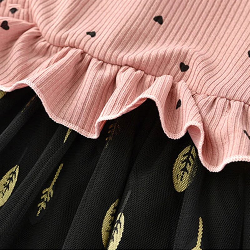 Осеннее Повседневное платье для маленьких девочек Сетчатое лоскутное с длинным