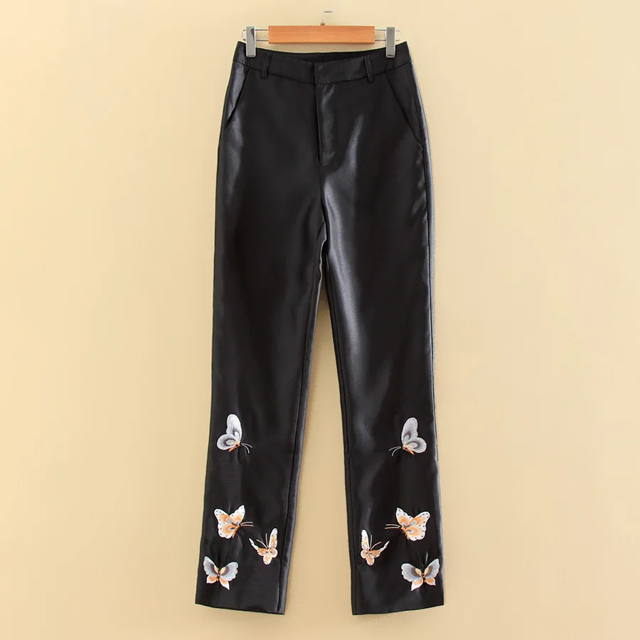 

Embro Mill High-end women floral slim pants vintage royal embroidery lady beautiful autumn trousers female S-XXL