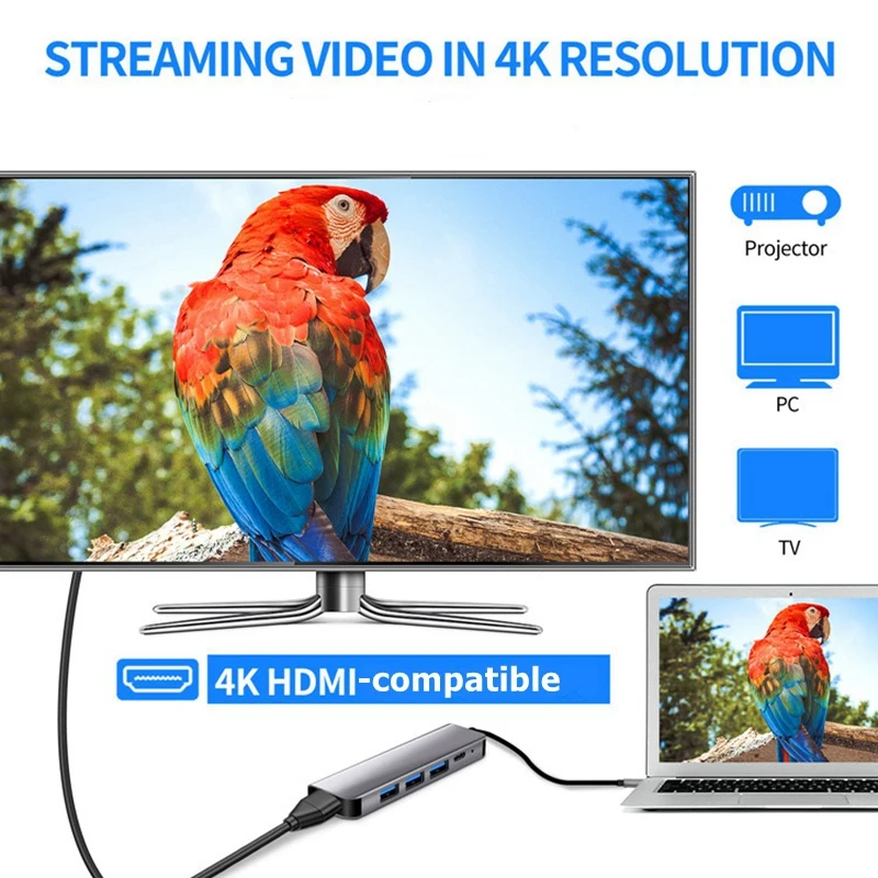 

Type C to HDMI-Compatible 4K USB-C 3.0 Adapter Hub for Samsung S8 Dex Huawei P30 Dock Xiaomi 10 Projector TV