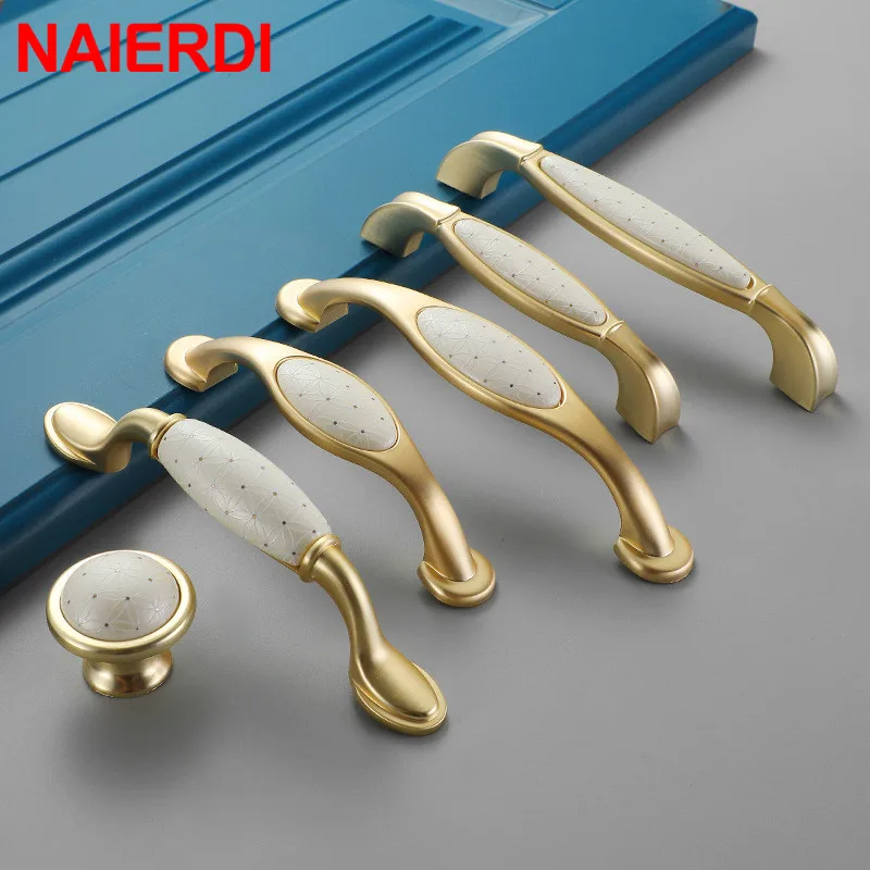 Керамические золотистые и белые металлические ручки NAIERDI из цинкового сплава для