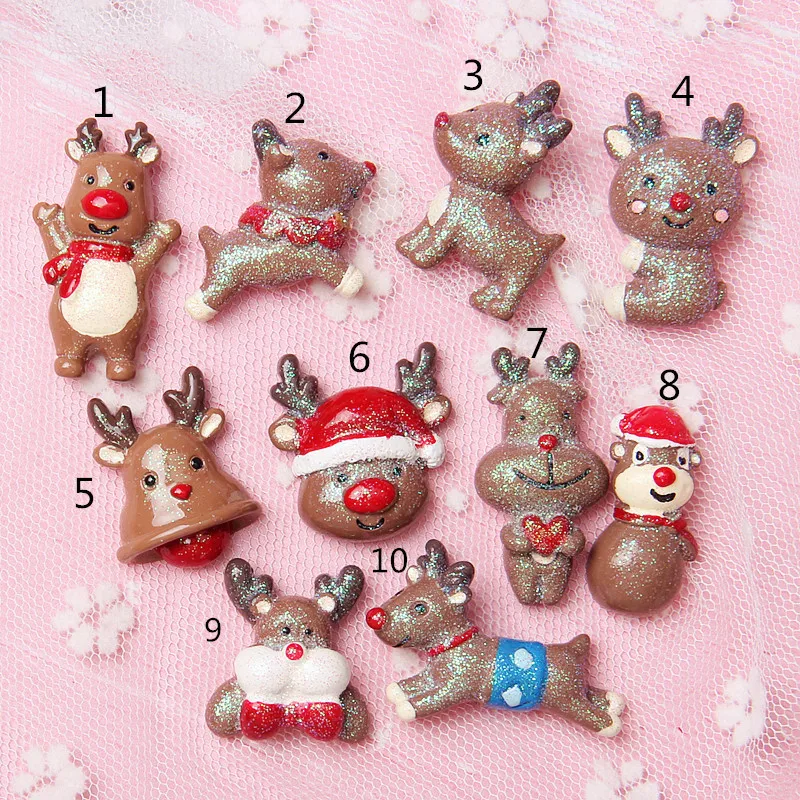 10 шт. Кабошон из смолы с плоским основанием блестящий Милый лось на Рождество