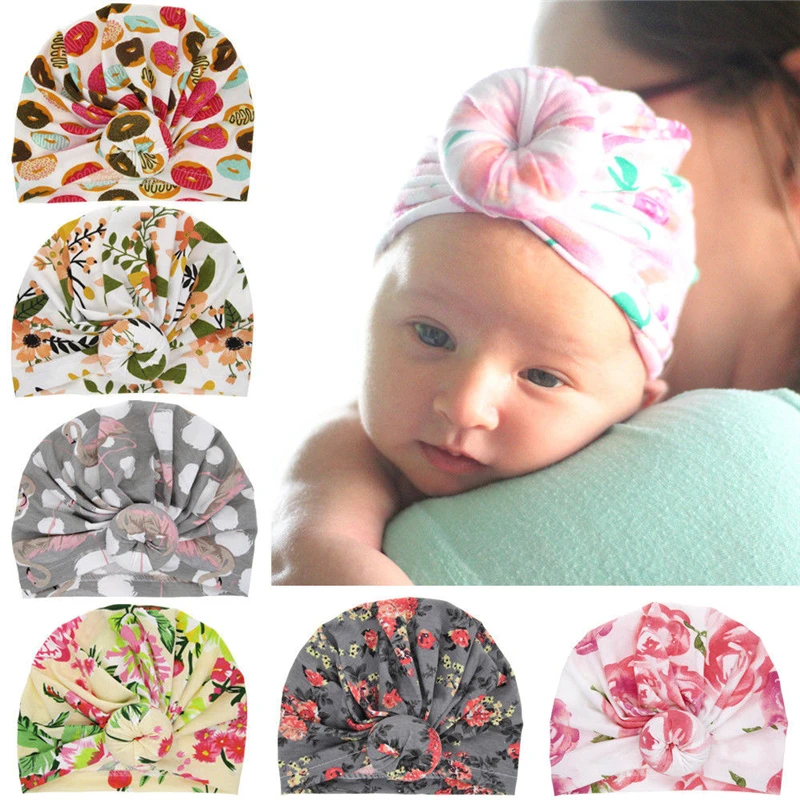 

AA Baby Hats Newborn Cotton Baby Beanie Cap Elastic Girl Turban Hat Kids Cap Fashion Winter Floral Girls Hats Hair Accessories