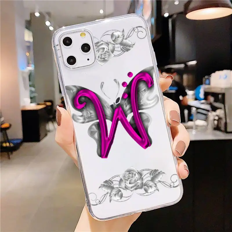 

Custom 26 letters Phone Case Transparent soft For iphone 5 5s 5c se 6 6s 7 8 11 12 plus mini x xs xr pro max
