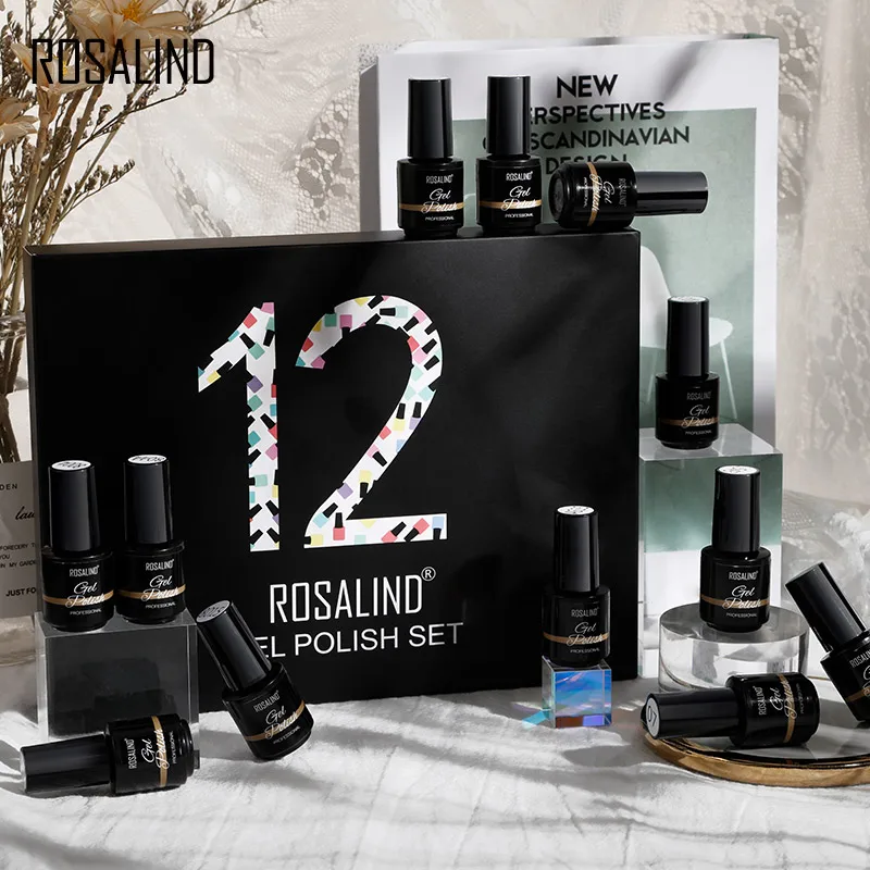 

ROSALIND Gel Nail Polish Set 7ml UV LED Gel Semi Permanent Varnishes Hybrid For Nail Art Design Manicure Base Top Coat Kit