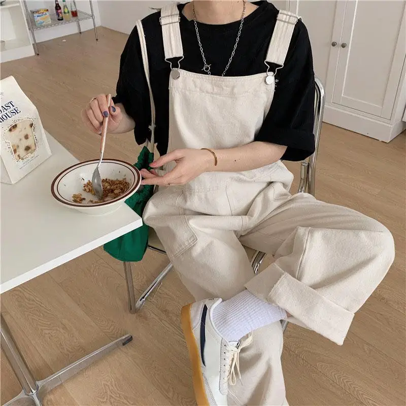 Women Cargo Jumpsuits Full Length Harajuku Loose Students All-match Preppy Chic High Waist Leisure Pockets Overalls Fashionable |