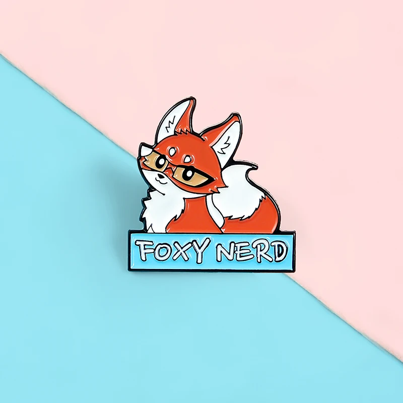 

QIHE JEWELRY Miss sly fox enamel pins for girls Foxy animal nerd brooches fashion badges Cute gifts for student friends