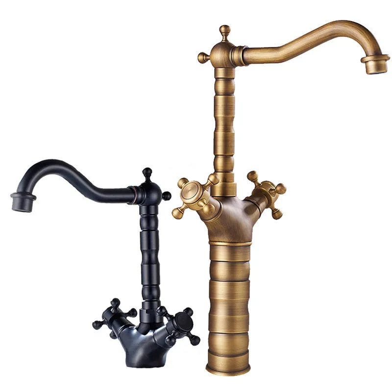

Basin Faucet Antique Brass Sink Faucet Carved Bathroom Faucet Copper Tap Rotate Single Handle Hot & Cold Water Mixer Tap Crane