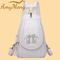 3 in 1 summer ladies lovely cat backpack purse washed soft leather bagpack for school teenagers girls small shoulder sling bag