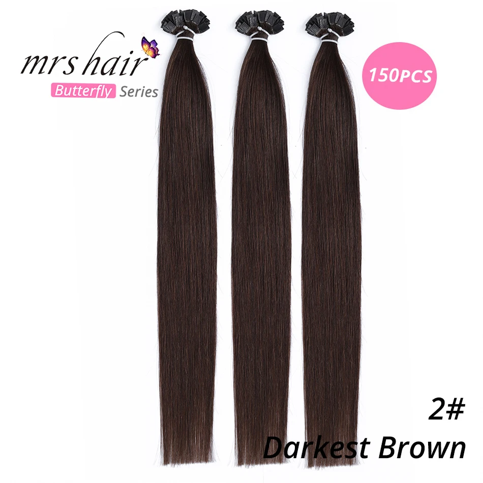 MRSHAIR предварительно скрепленные плоские волосы для наращивания 1" 18" Искусственные волосы одинаковой направленности прямые капсулы жидкий кератин волосы - Цвет: KFT02-150