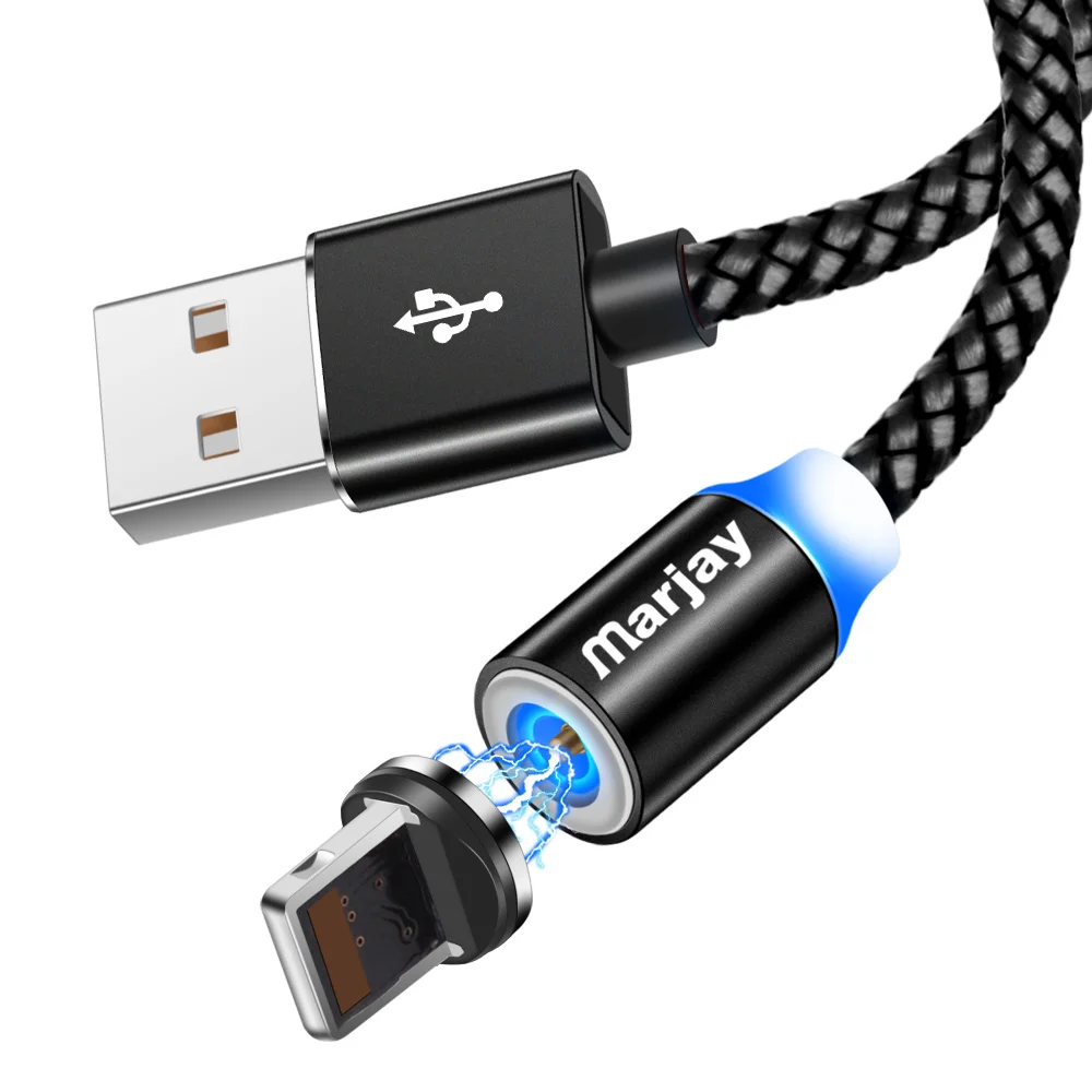 Black For IOS Marjay Магнитный зарядный кабель светодиодный Micro usb type C Магнитный usb зарядный кабель для iphone X 7 8 6 Xs Max XR samsung S9 зарядное устройство - Цвет: Black For IOS