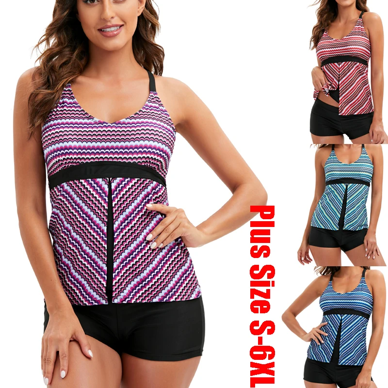 

Новинка 2022, женский купальник большого размера с рисунком в полоску, Раздельный купальник с разрезом живота, размерный купальник, сексуальн...