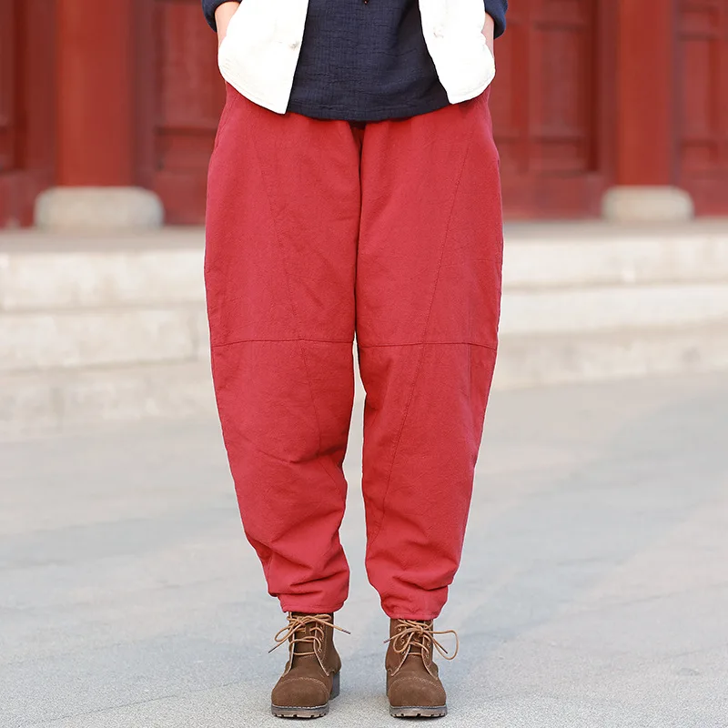 Runback толстые шаровары теплые штаны из хлопка женские брюки фонарики одноцветные